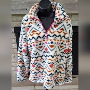 Eddie Bauer Women's Large Aztec Sherpa Fleece 1/4 Zip Pullover Jacket Southwest
